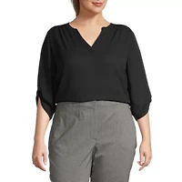 Worthington Womens Plus Split Crew Neck 3/4 Sleeve Blouse