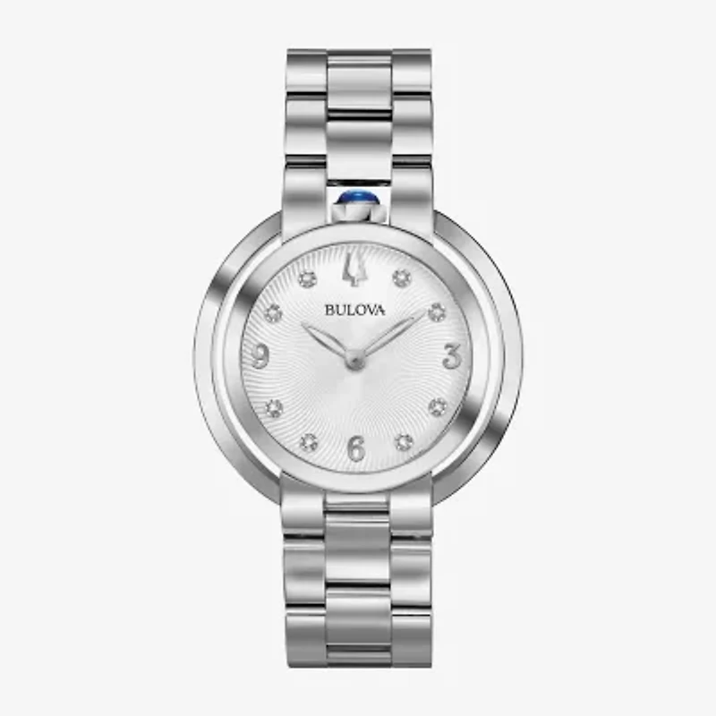 Bulova Rubaiyat Womens Diamond Accent Silver Tone Stainless Steel Bracelet Watch 96p184