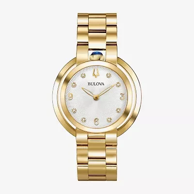 Bulova Rubaiyat Womens Diamond Accent Gold Tone Stainless Steel Bracelet Watch 97p125