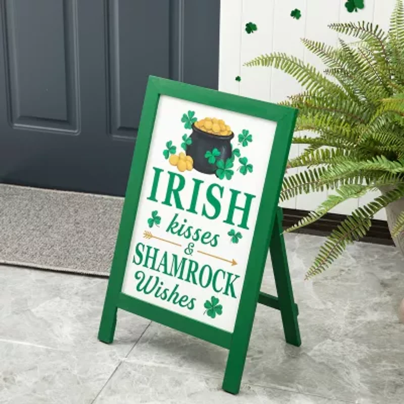 Glitzhome 24"H St.Patrick's Wooden Porch Sign Holiday Yard Art