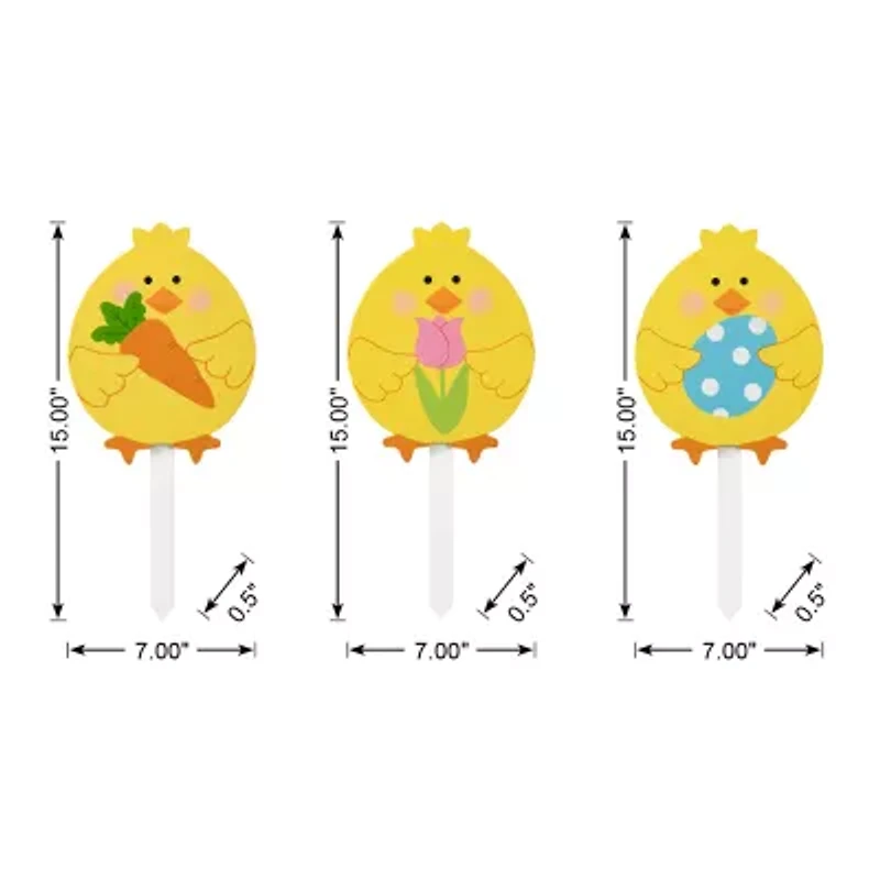 Glitzhome 15" Set Of 3 Chick Stake Easter Yard Art