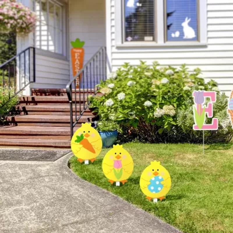 Glitzhome 15" Set Of 3 Chick Stake Easter Yard Art