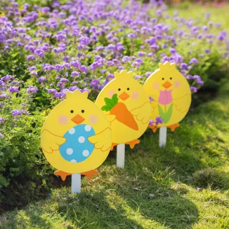 Glitzhome 15" Set Of 3 Chick Stake Easter Yard Art