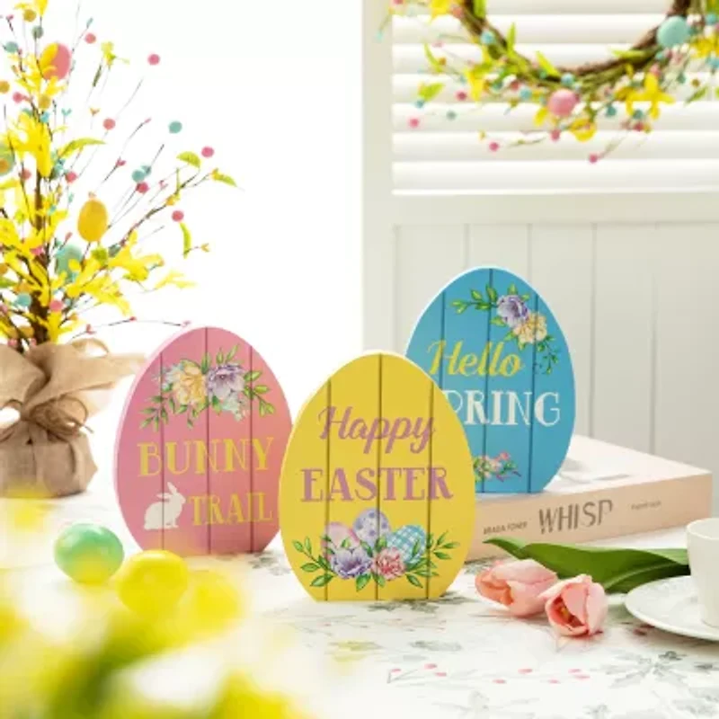 Glitzhome 7.5"H Set Of 3 Easter Egg Tabletop Decor