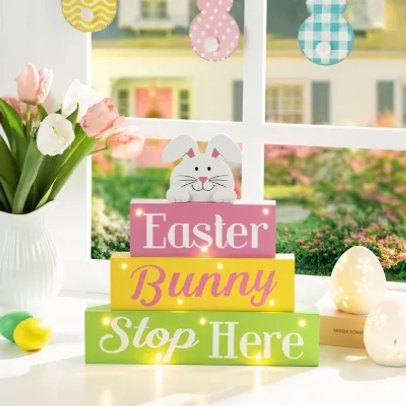 Glitzhome 12"H Easter Led Lighted Bunny Word Sign Lighted Easter Tabletop Decor