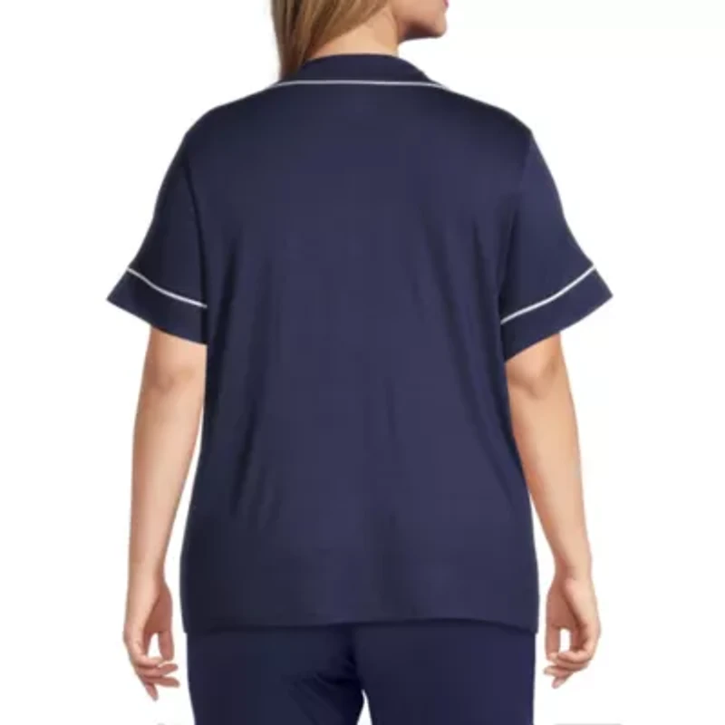Liz Claiborne Cool and Calm Womens Short Sleeve Plus Pajama Top
