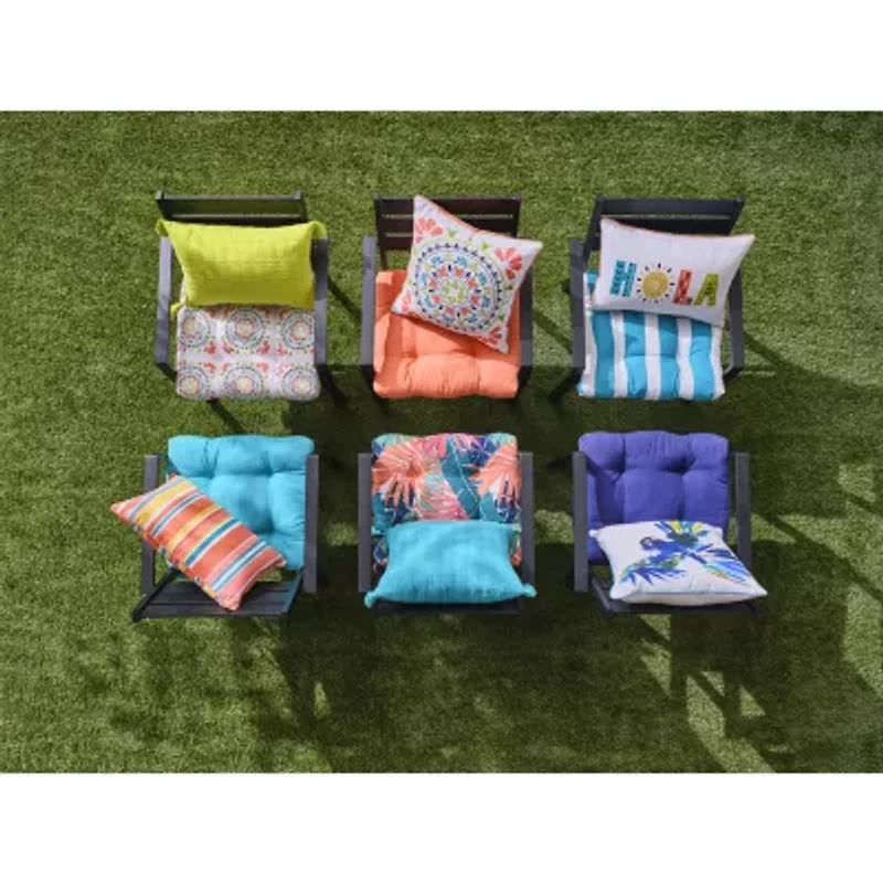 Turquoise Sun Leaf Print Patio Seat Cushion