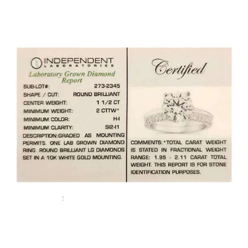 2  CT. T.W. Lab-Grown (F / VS2) Diamond Round Solitaire Bridal Set 10K or 14K Gold