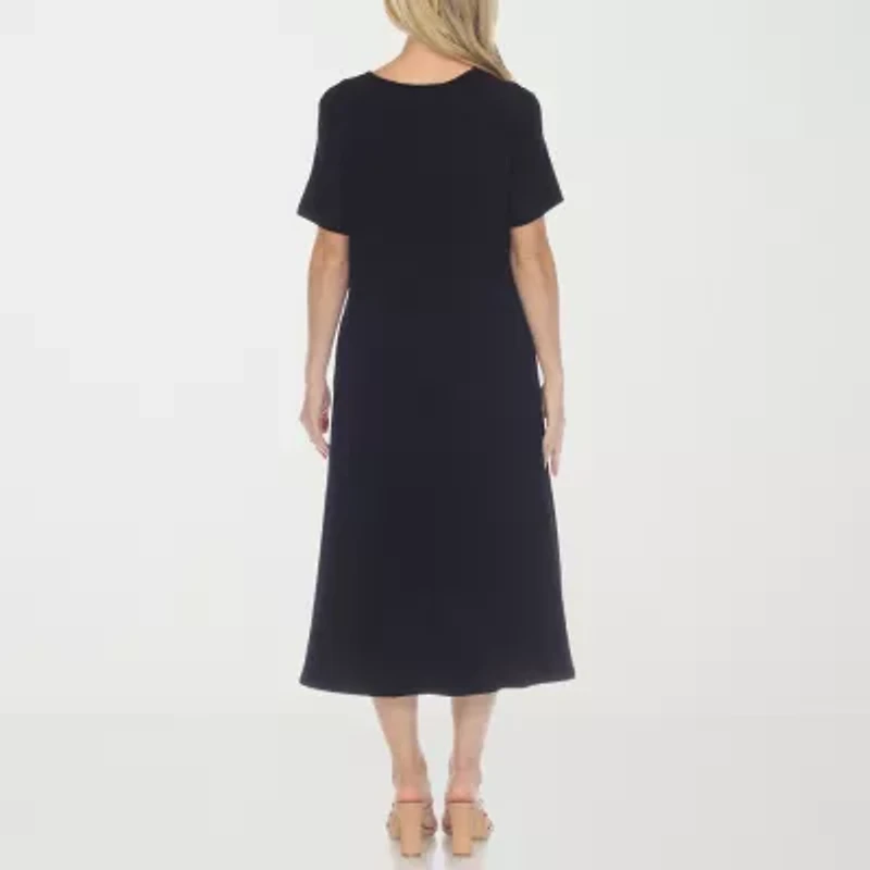 White Mark Womens Short Sleeve Midi Swing Dresses
