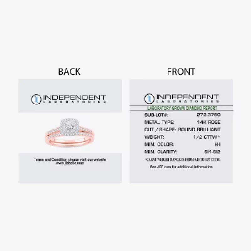 H-I / Si1-Si2) Womens CT. T.W. Lab Grown White Diamond 10K or 14K Gold Cushion Side Stone Halo Bridal Set