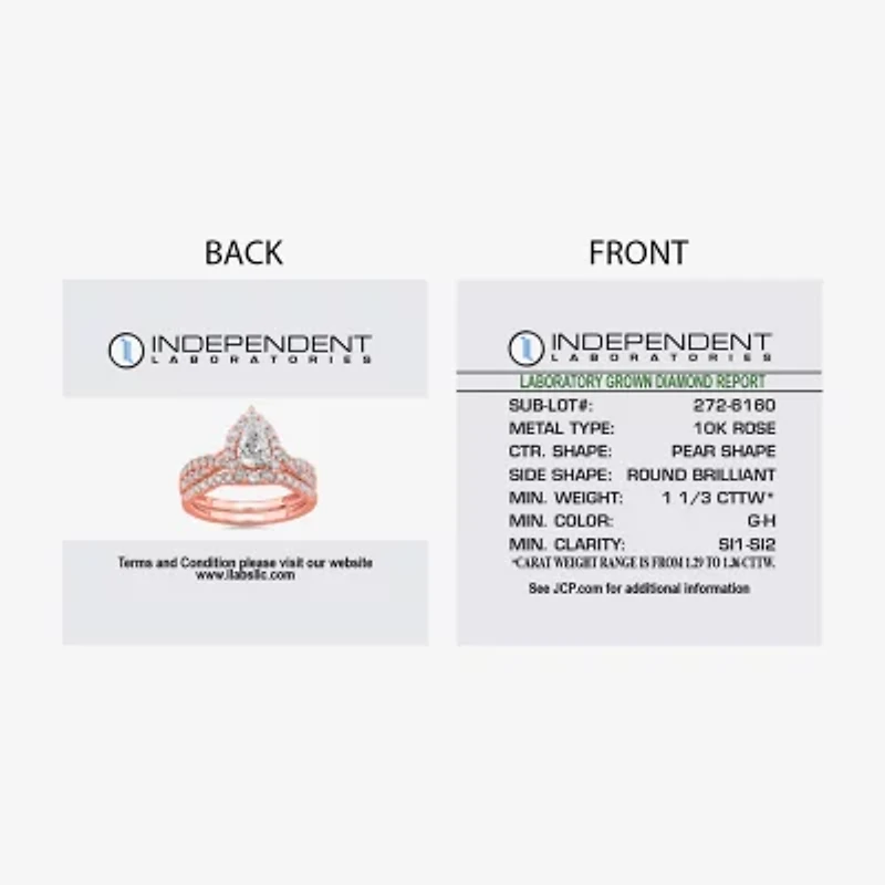 Signature By Modern Bride (G-H / Si1-Si2) Womens 1 1/3 CT. T.W. Lab Grown White Diamond 10K Gold Pear Side Stone Halo Bridal Set