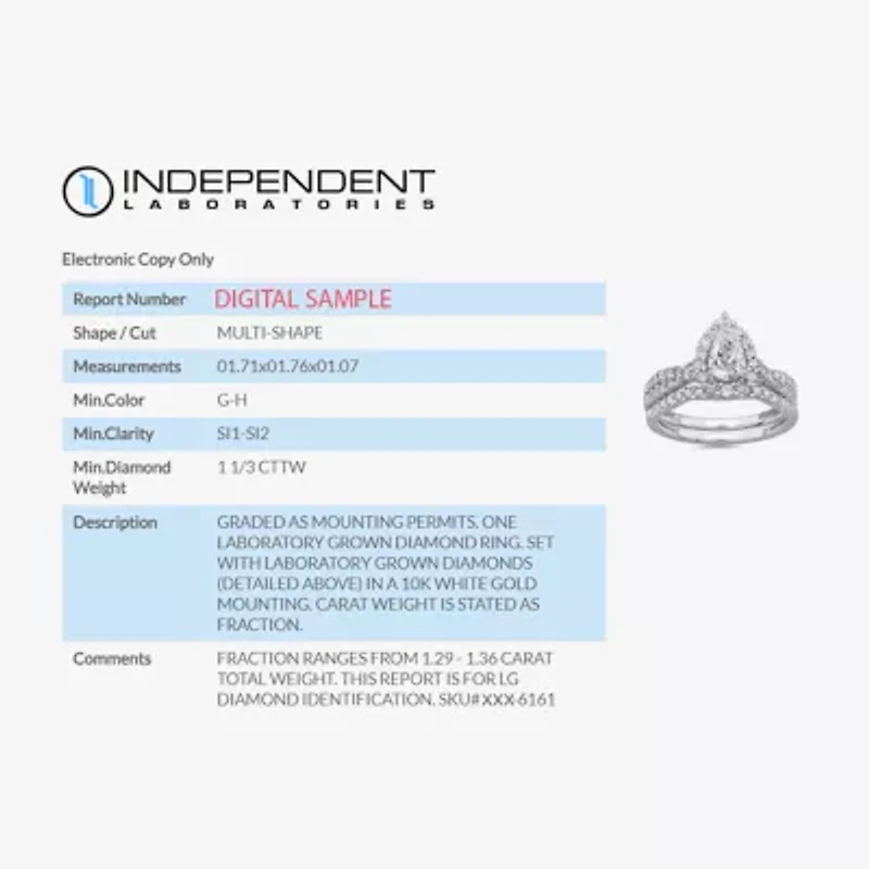 Signature By Modern Bride (G-H / Si1-Si2) Womens 1 1/3 CT. T.W. Lab Grown White Diamond 10K Gold Pear Side Stone Halo Bridal Set