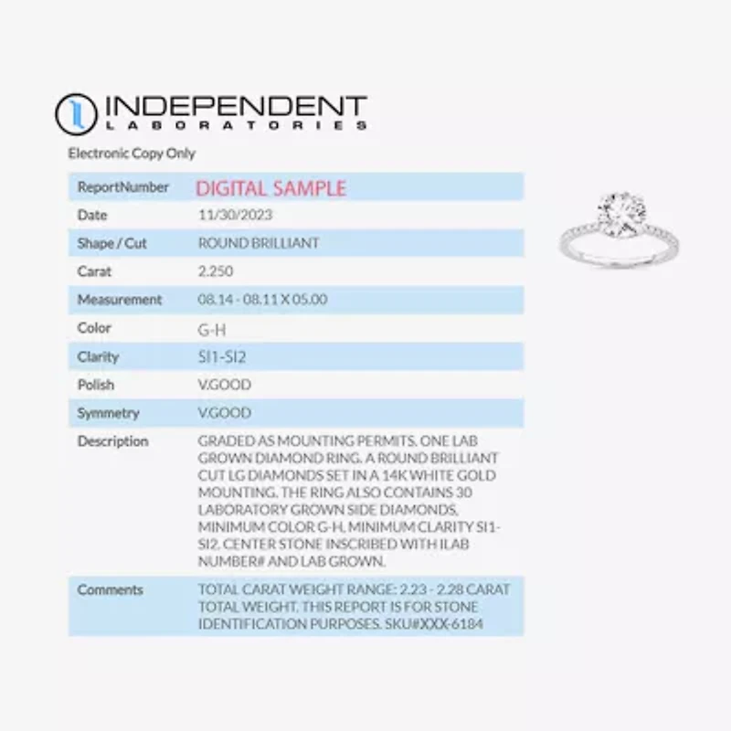 (G-H / Si1-Si2) Womens 2 1/4 CT. T.W. Lab Grown White Diamond 14K Gold Round Side Stone Engagement Ring