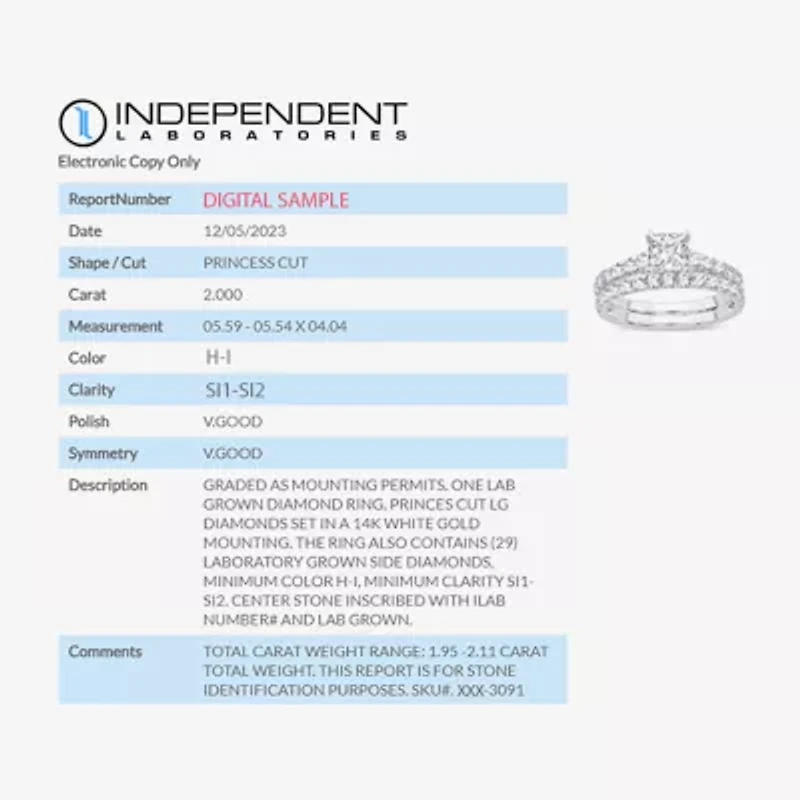 (H-I / SI1-SI2) Signature By Modern Bride Womens 2 CT.TW Lab Grown White Diamond 14K Gold Side Stone Bridal Set