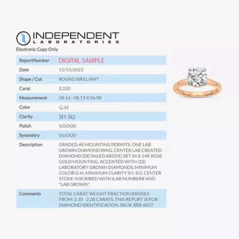 2 1/5 CT. T.W. (G-H / SI1-SI2) Lab-Grown Diamond Solitaire Engagement Ring 14K Gold