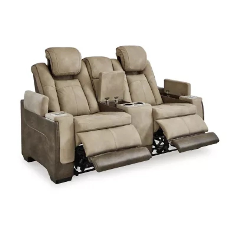 Signature Design By Ashley® Next-Gen DuraPella Dual Power Reclining Track Arm Loveseat with Console