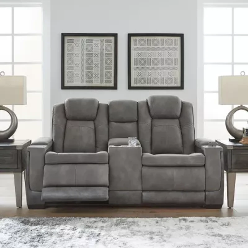 Signature Design By Ashley® Next-Gen DuraPella Dual Power Reclining Track Arm Loveseat with Console