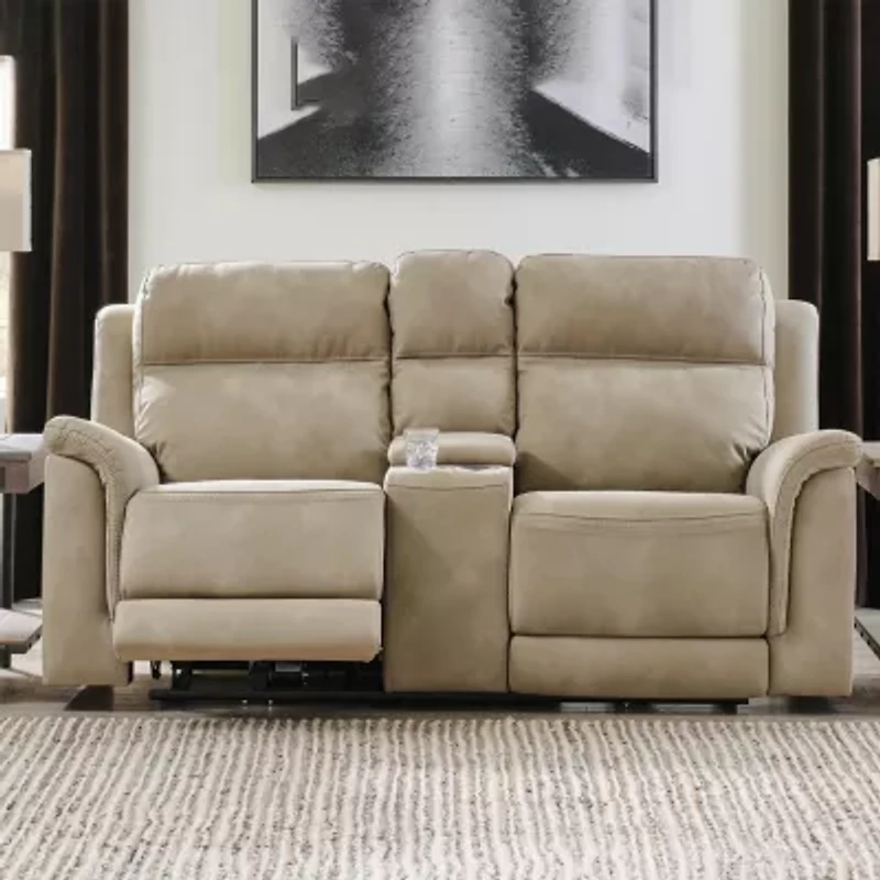 Signature Design By Ashley® Next-Gen DuraPella Dual Power Reclining Pad Arm Loveseat with Console