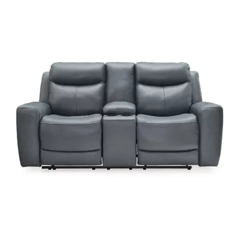 Signature Design By Ashley® Mindanao Dual Power Leather Reclining Loveseat with Console