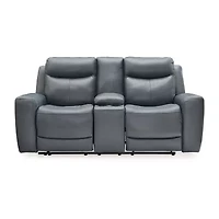 Signature Design By Ashley® Mindanao Dual Power Leather Reclining Loveseat with Console