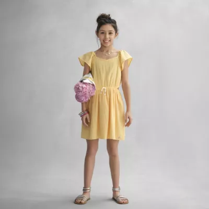 Roxy Big Kid Girls Belted Short Sleeve Flutter A-Line Dress