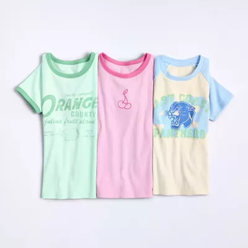 Thereabouts Rib Little & Big Kid Girls Crew Neck Short Sleeve Classic Fit Graphic T-Shirt