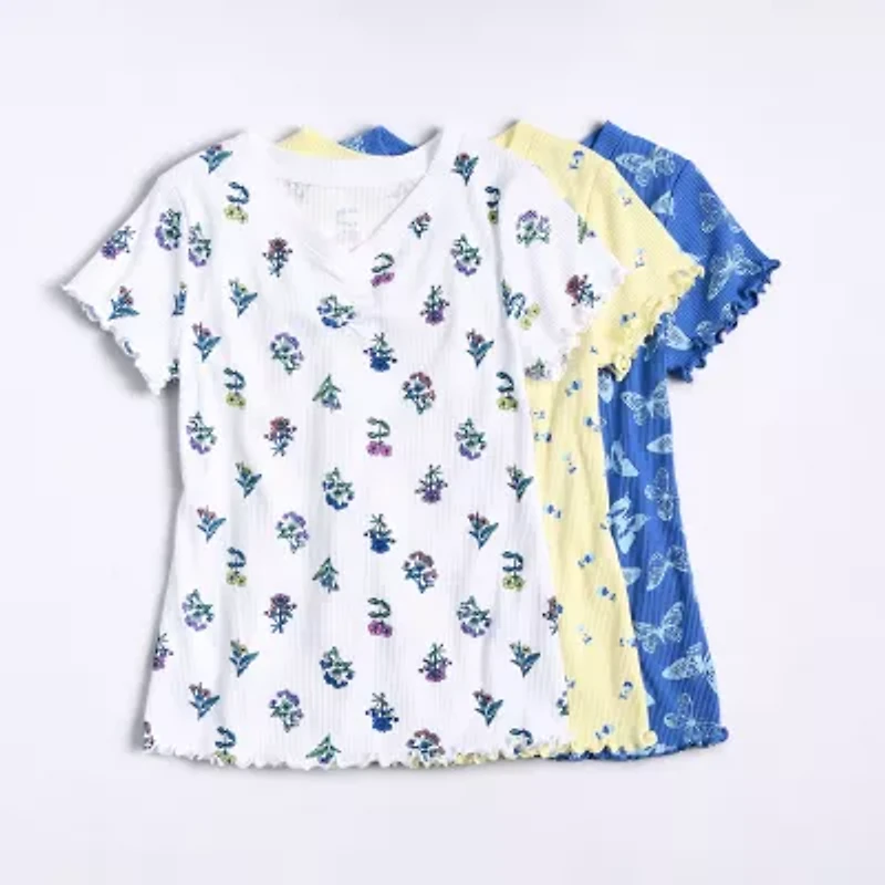 Thereabouts Rib Little & Big Kid Girls V Neck Short Sleeve T-Shirt