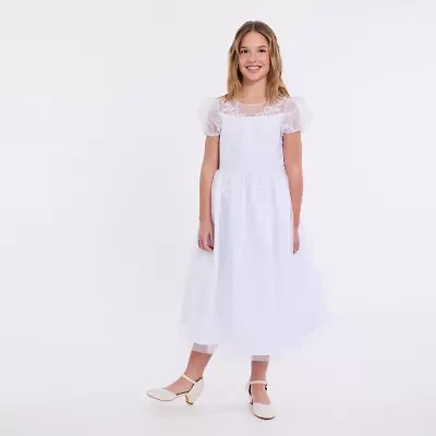 Bonnie Jean Big Kid Girls Communion Short Sleeve Puffed Flower Girl Fit + Flare Dress