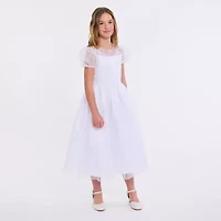 Bonnie Jean Big Kid Girls Communion Short Sleeve Puffed Flower Girl Fit + Flare Dress