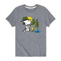 Snoopy Little & Big Kid Boys Crew Neck Short Sleeve Regular Fit Peanuts Graphic T-Shirt