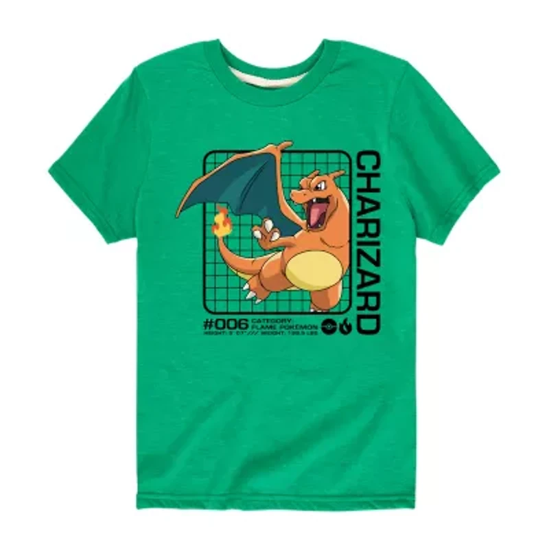 Charizard Little & Big Kid Boys Crew Neck Short Sleeve Regular Fit Pokeman Graphic T-Shirt