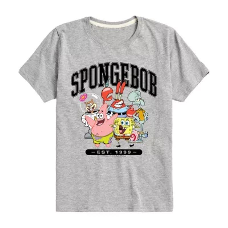 Little & Big Kid Boys Crew Neck Short Sleeve Regular Fit Spongebob Graphic T-Shirt