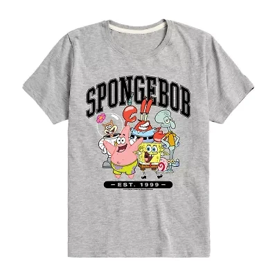 Little & Big Kid Boys Crew Neck Short Sleeve Regular Fit Spongebob Graphic T-Shirt