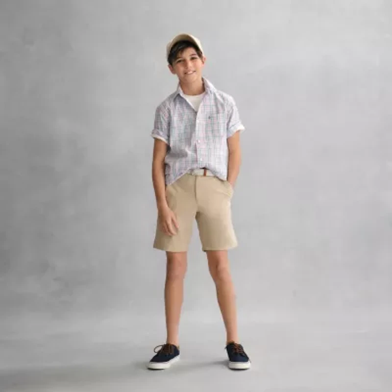 IZOD Big Kid Boys Short Sleeve Regular Fit Button-Down Shirt
