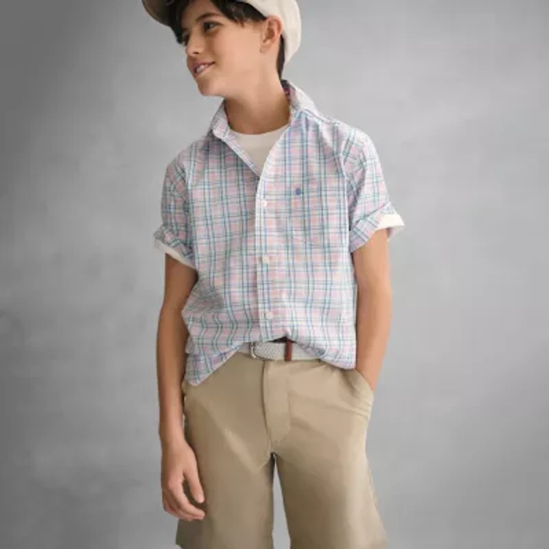 IZOD Big Kid Boys Short Sleeve Regular Fit Button-Down Shirt