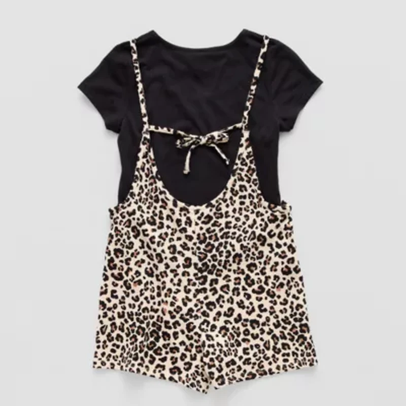 Self Esteem Big Kid Girls Sleeveless Leopard Romper