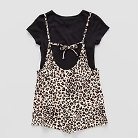 Self Esteem Big Kid Girls Sleeveless Leopard Romper