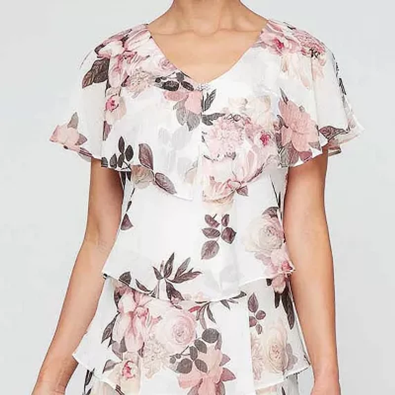 S. L. Fashions Womens Short Sleeve Midi Floral Shift Dress