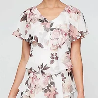 S. L. Fashions Womens Short Sleeve Midi Floral Shift Dress