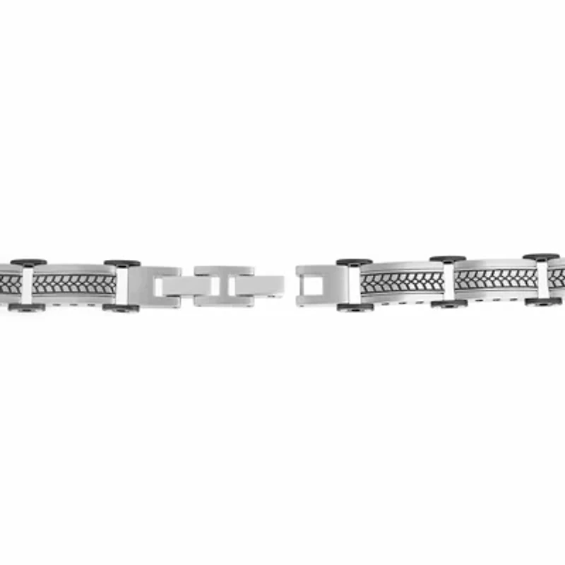 Mens Black IP Stainless Steel Chain Bracelet with Lock Extender