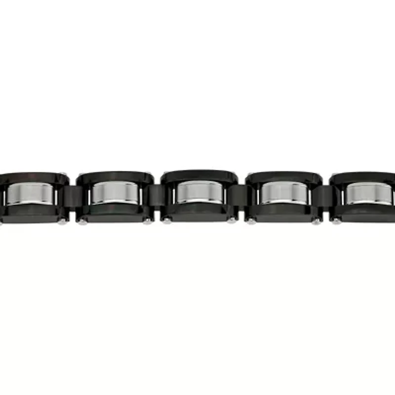 Mens Black IP Stainless Steel Link Bracelet