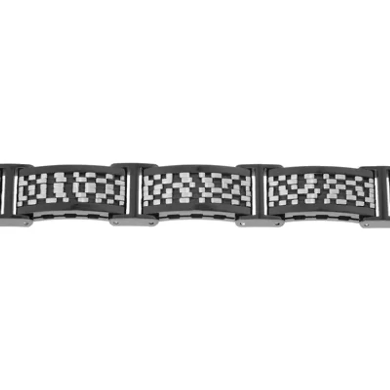 Mens Black IP Stainless Steel Chain Bracelet with Lock Extender