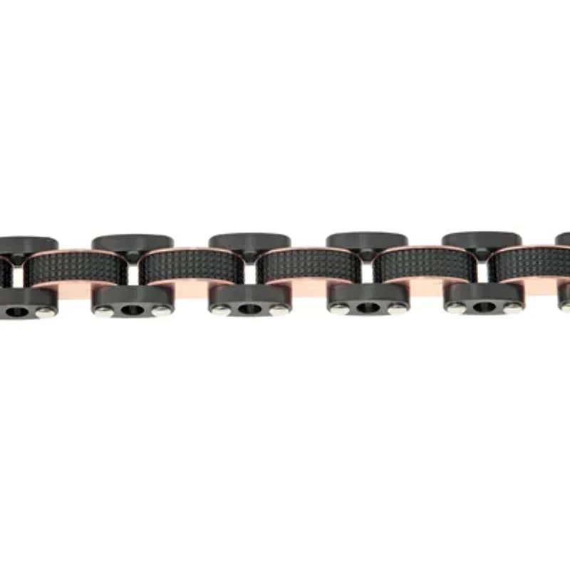 Mens Two-Tone Stainless Steel Textured Bracelet with Lock Extender