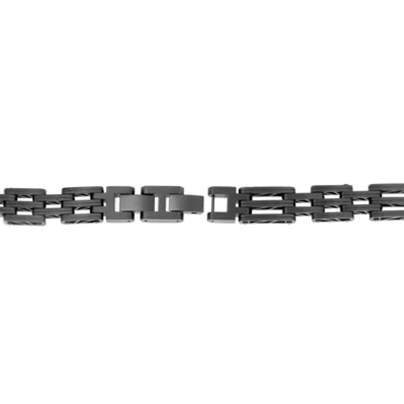 Mens Black IP Stainless Steel Bridge Bracelet with Lock Extender
