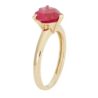 Womens Lab Created Red Ruby 10K Gold Heart Solitaire Cocktail Ring
