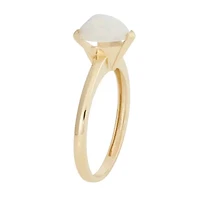 Womens Lab Created White Opal 10K Gold Heart Solitaire Cocktail Ring