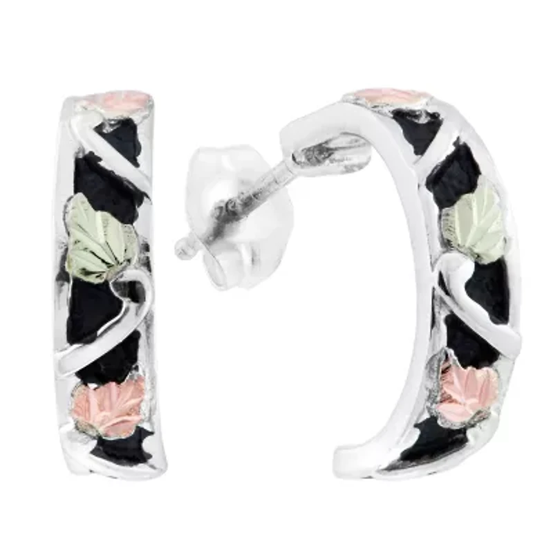 Black Hills Gold Womens Sterling Silver 15.9mm Flower Hoop Earrings