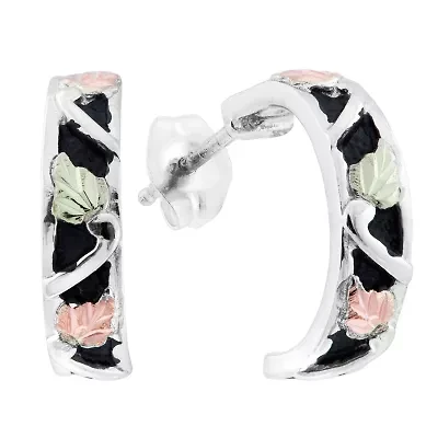 Black Hills Gold Womens Sterling Silver 15.9mm Flower Hoop Earrings