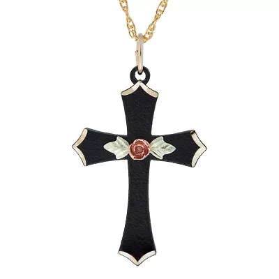 Black Hills Gold Rose Womens Cross 18 Inch Pendant Necklace