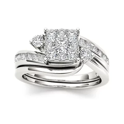 3/4 CT.T.W. Natural Diamond 10K White Gold Bridal Set Ring